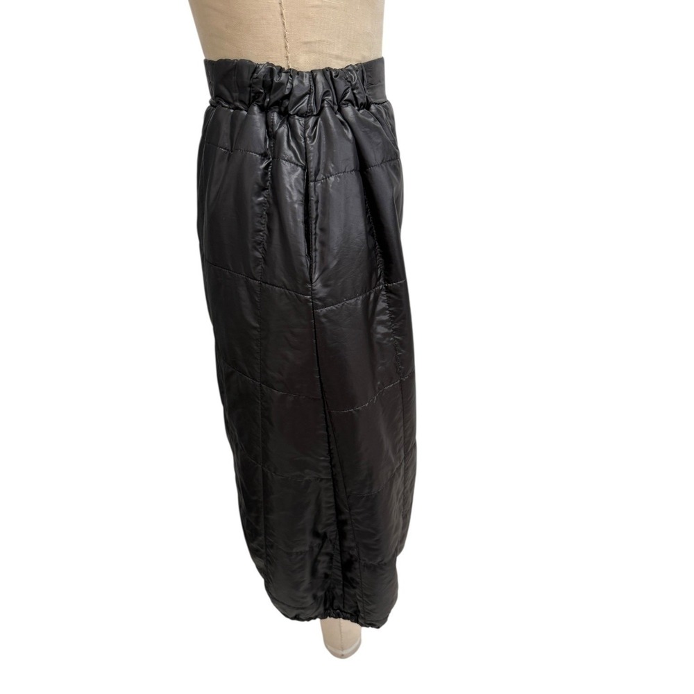 LUUKAA Black Quilted Puffer Midi Skirt Sz 6 Drawstring Hem Elastic Waist Pockets - Picture 7 of 8